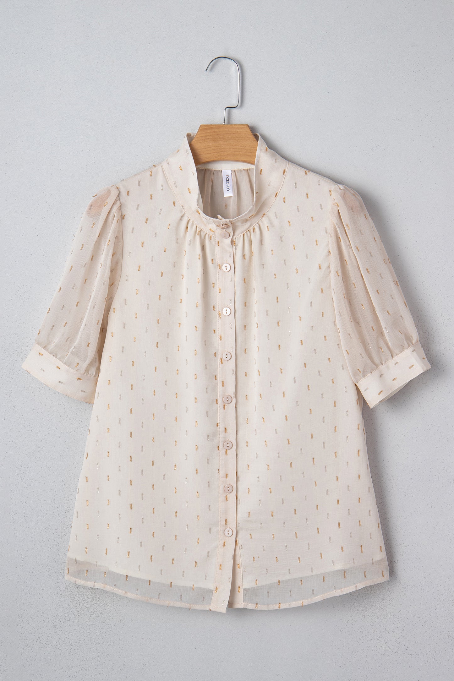 Beige Metallic Jacquard Short Sleeve Shirt