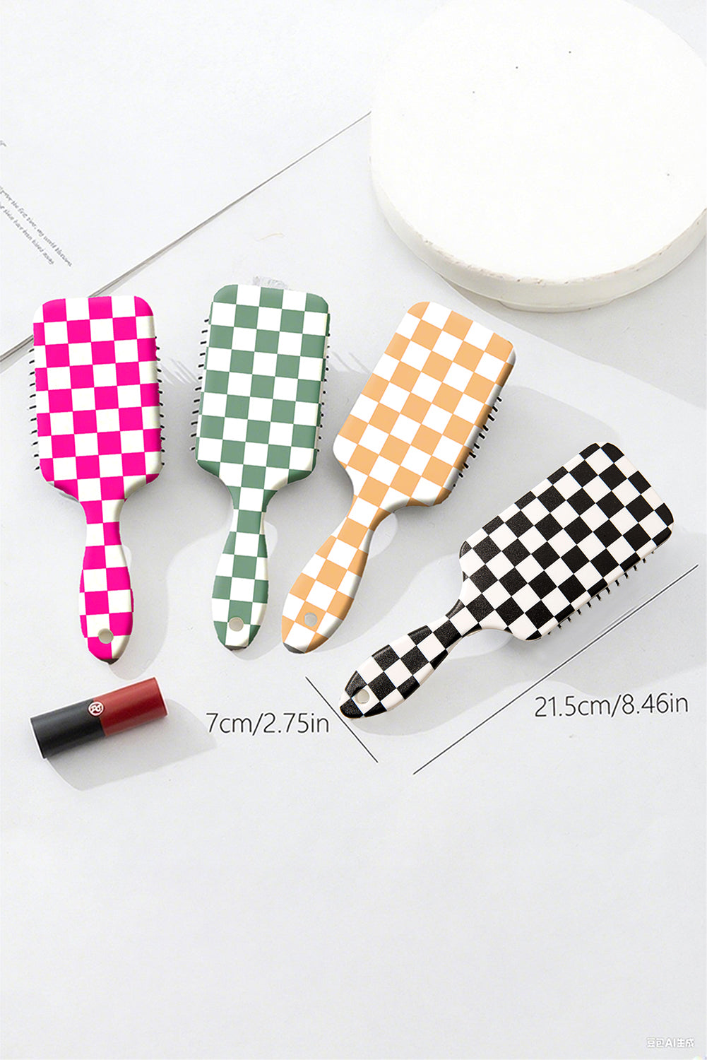 Bright Pink 1pc Checkered Pattern Air Cushion Comb with Customized Color Options