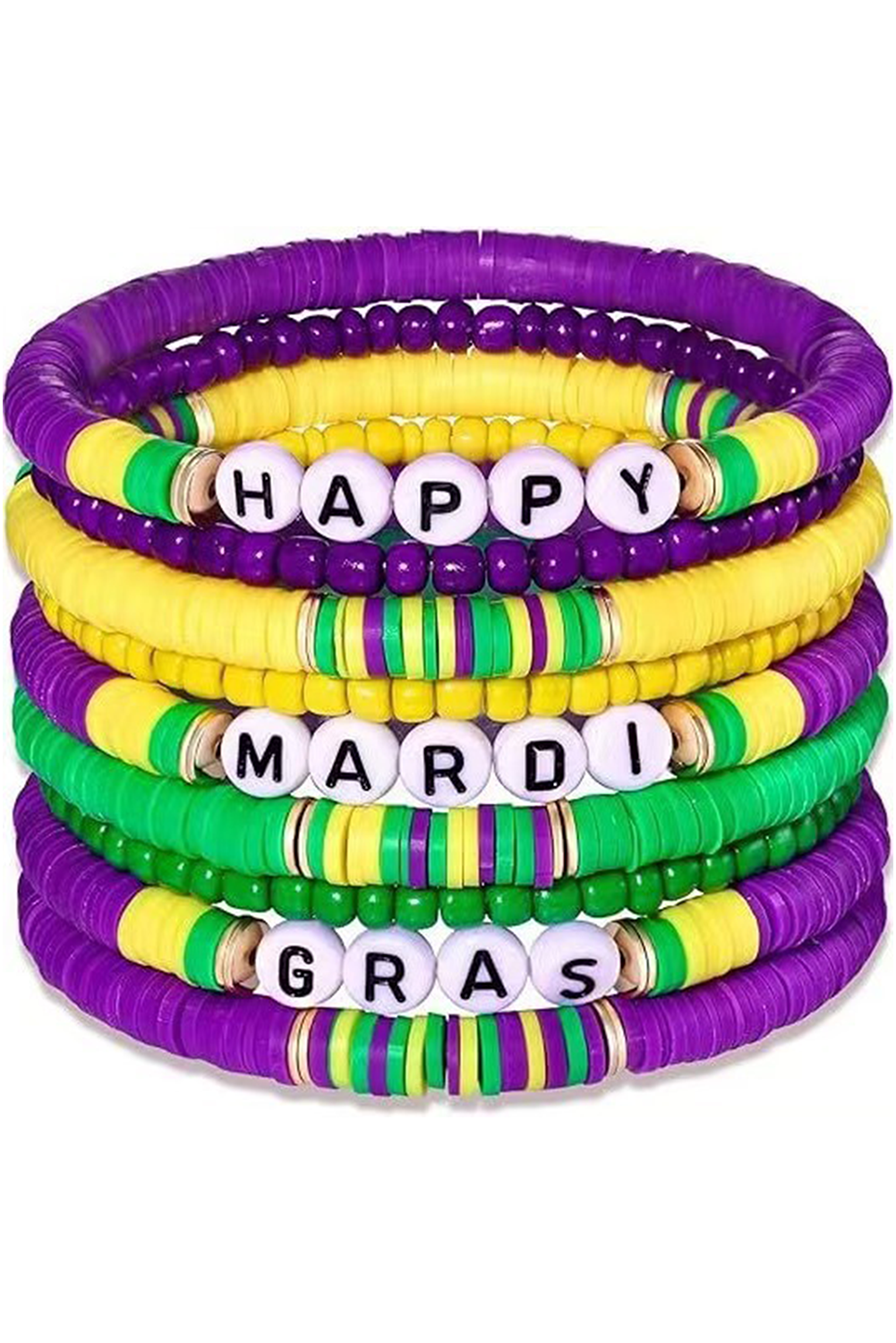 Tillandsia Purple Happy Mardi Gras Beaded Layered Bracelet Set