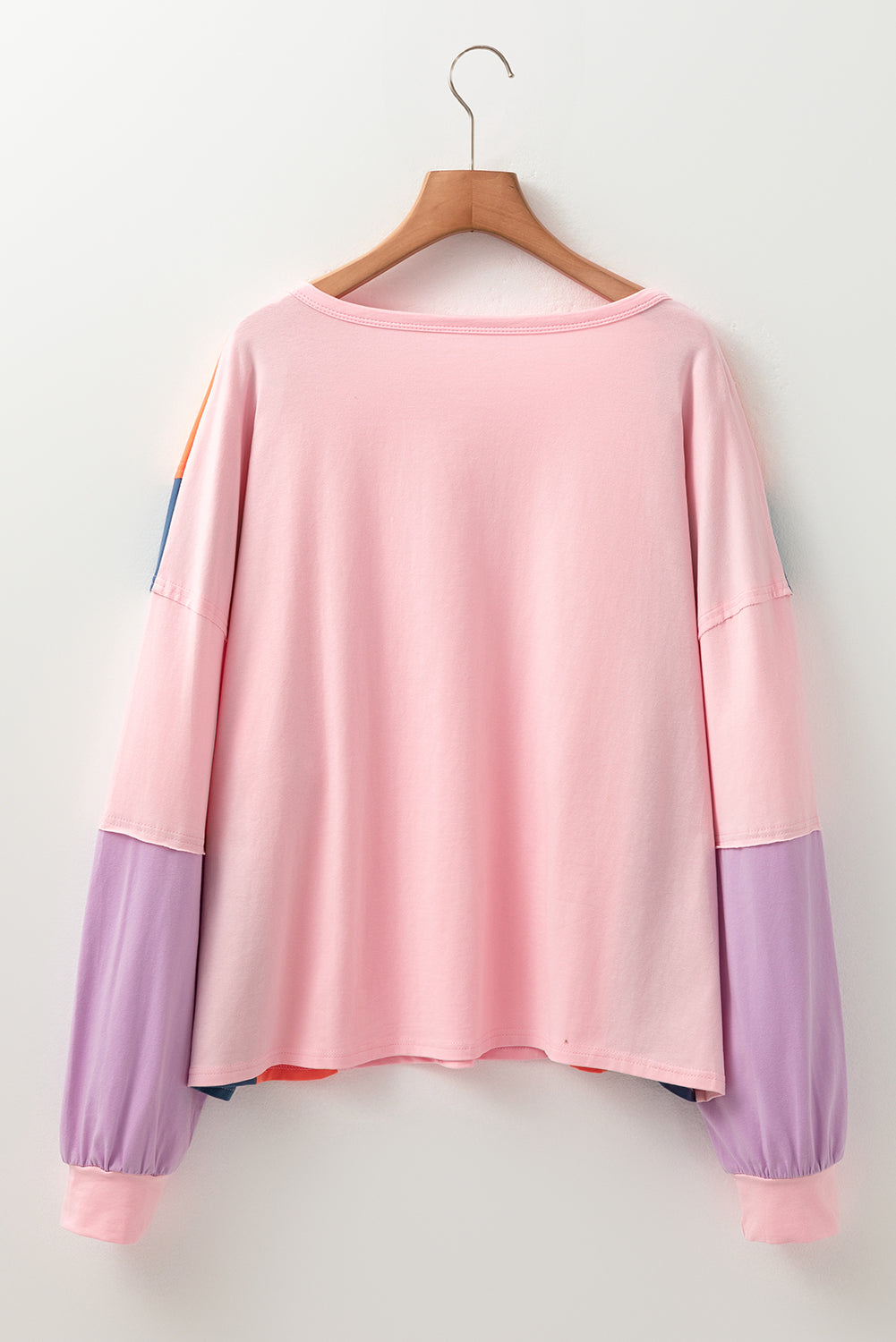 Pink Colorblock Long Sleeve Buttons Henley Top