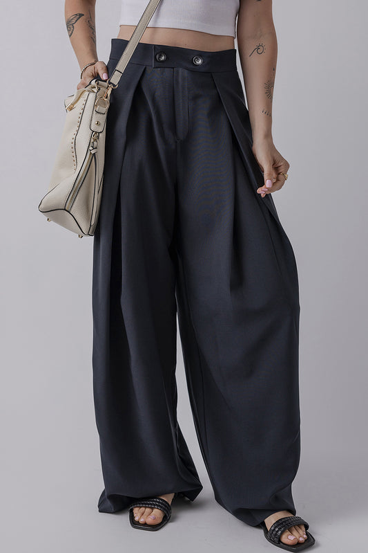 Dirty blue Dual Buttoned High Waist Pleated Wide Leg Pants