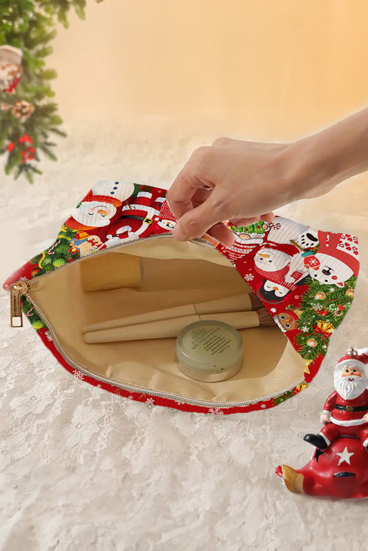 Fiery Red MERRY CHRISTMAS Happy New Year Corduroy Cosmetic Bag