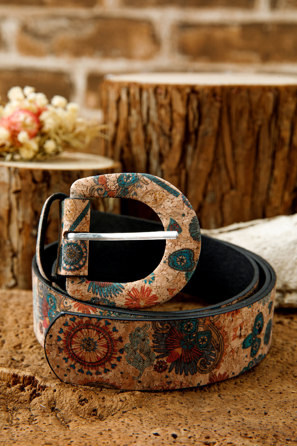Cinnamon Western Vintage Floral Print PU Faux Leather Waist Belt
