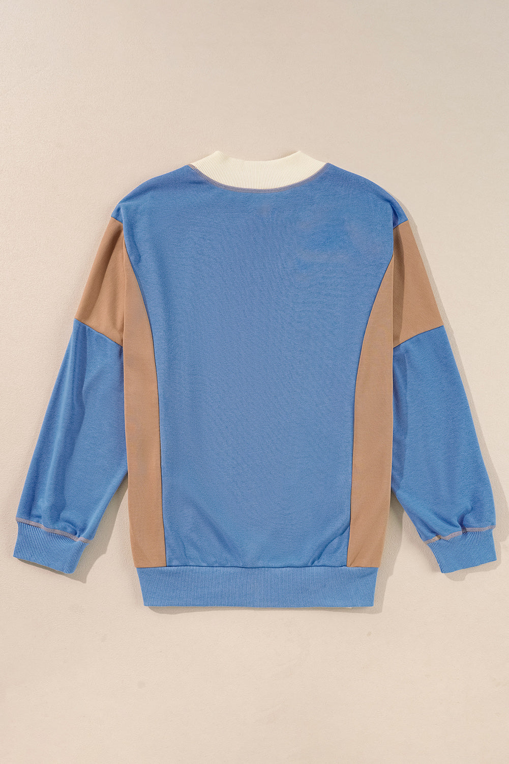 Sky Blue Ribbed Detail Color Block Sleeve Baggy Sweatshirt