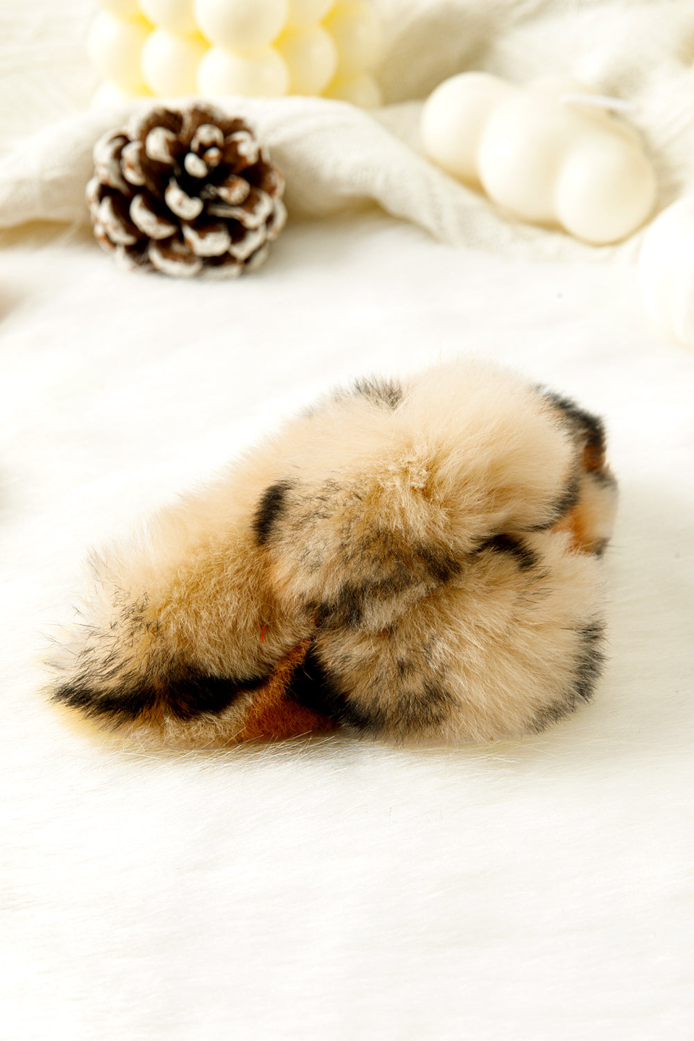 Thai Curry Leopard Fluffy Plush Cony Fur Hair Claw Clip