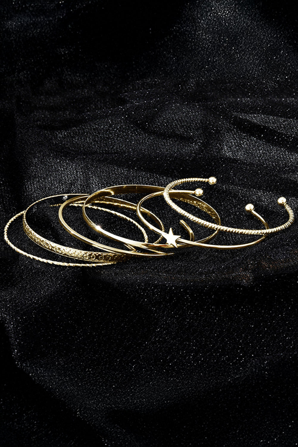 Gold Star Decor Plated Alloy 6pcs Bangle Bracelet