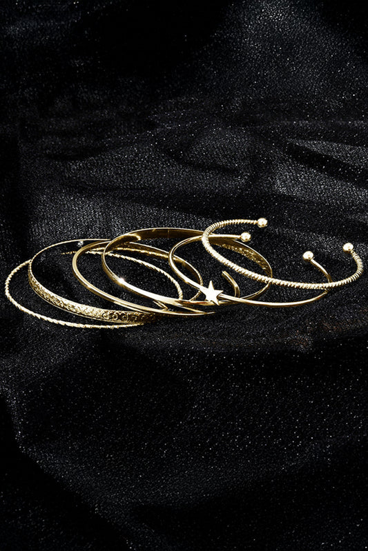 Gold Star Decor Plated Alloy 6pcs Bangle Bracelet