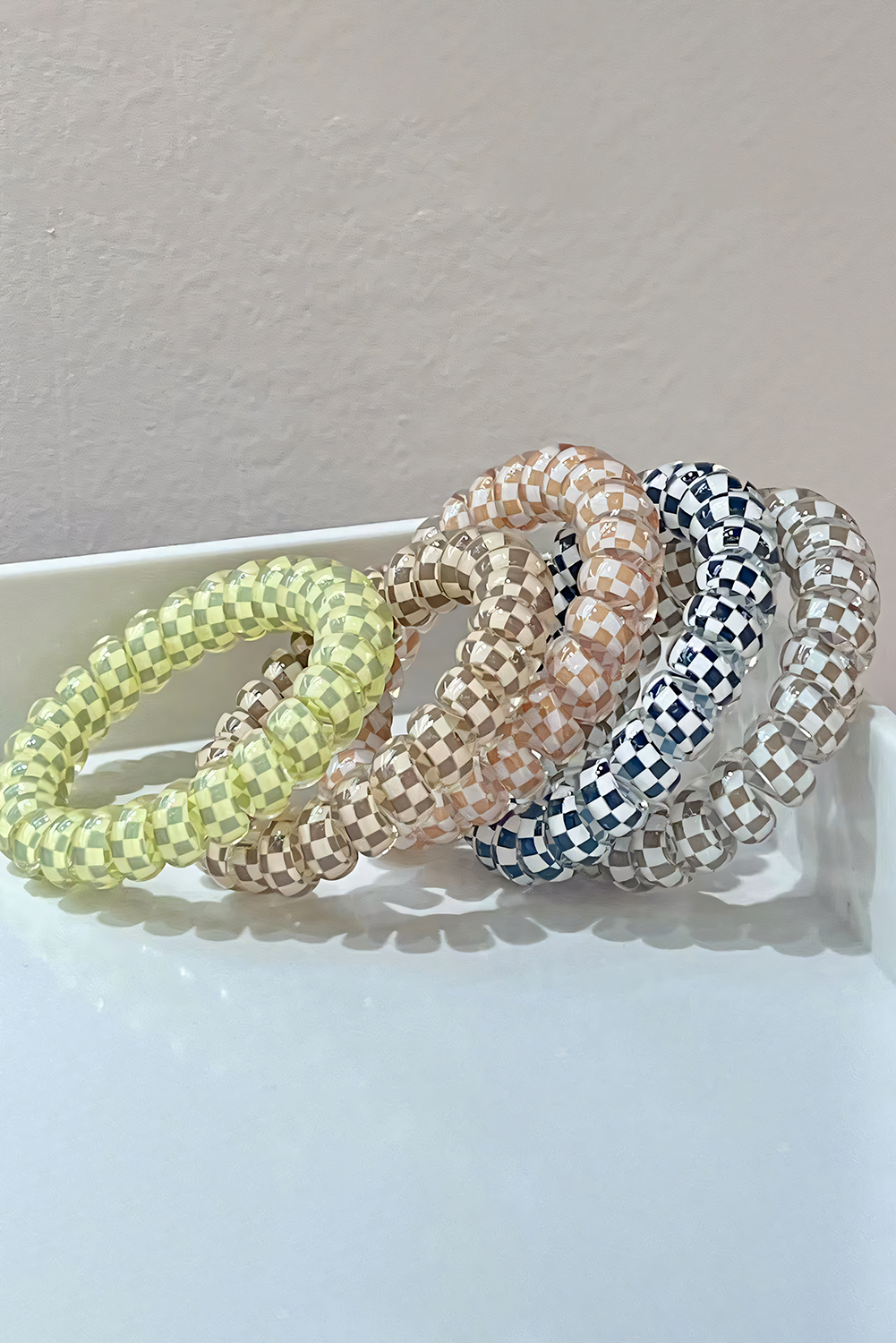 Black Checkered Print Telephone Cord Spiral Hair Tie