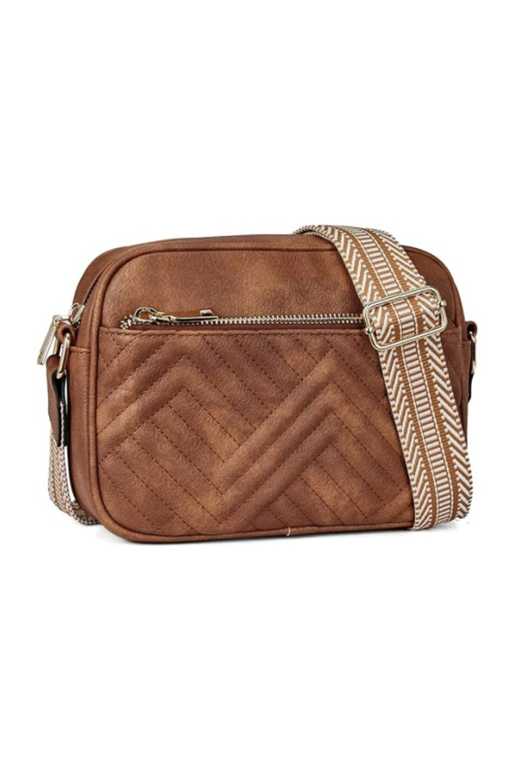 Chestnut Quilted Faux Leather Crossbody Bag 22*6*16cm