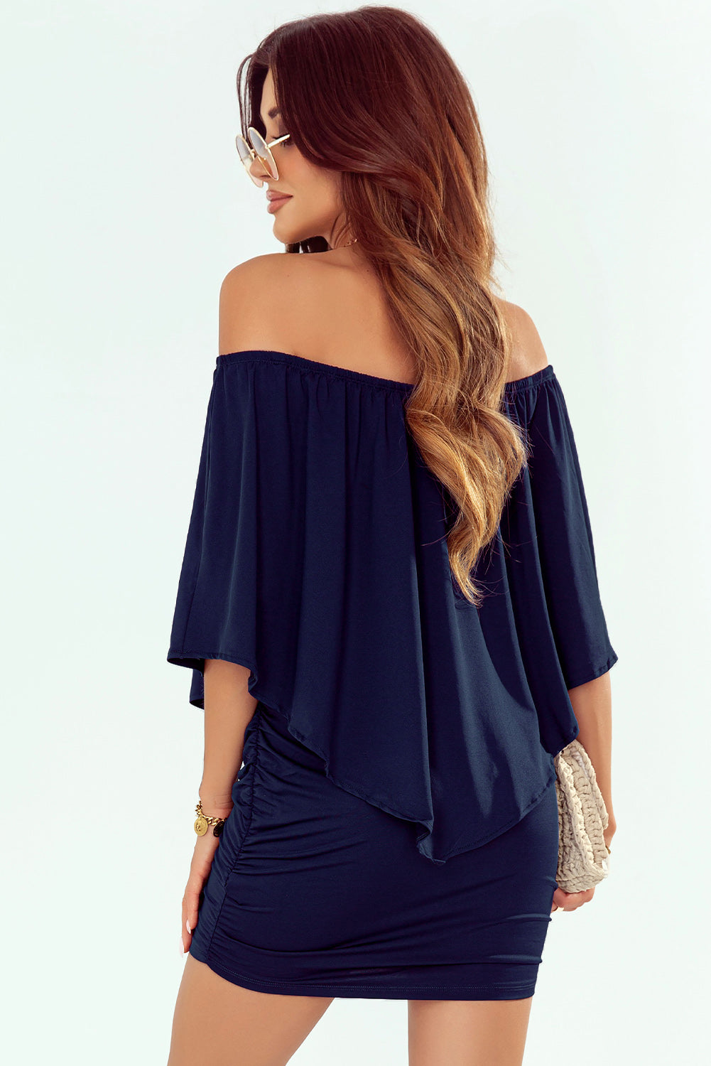 Multiple Dressing Layered Dark Blue Mini Poncho Dress