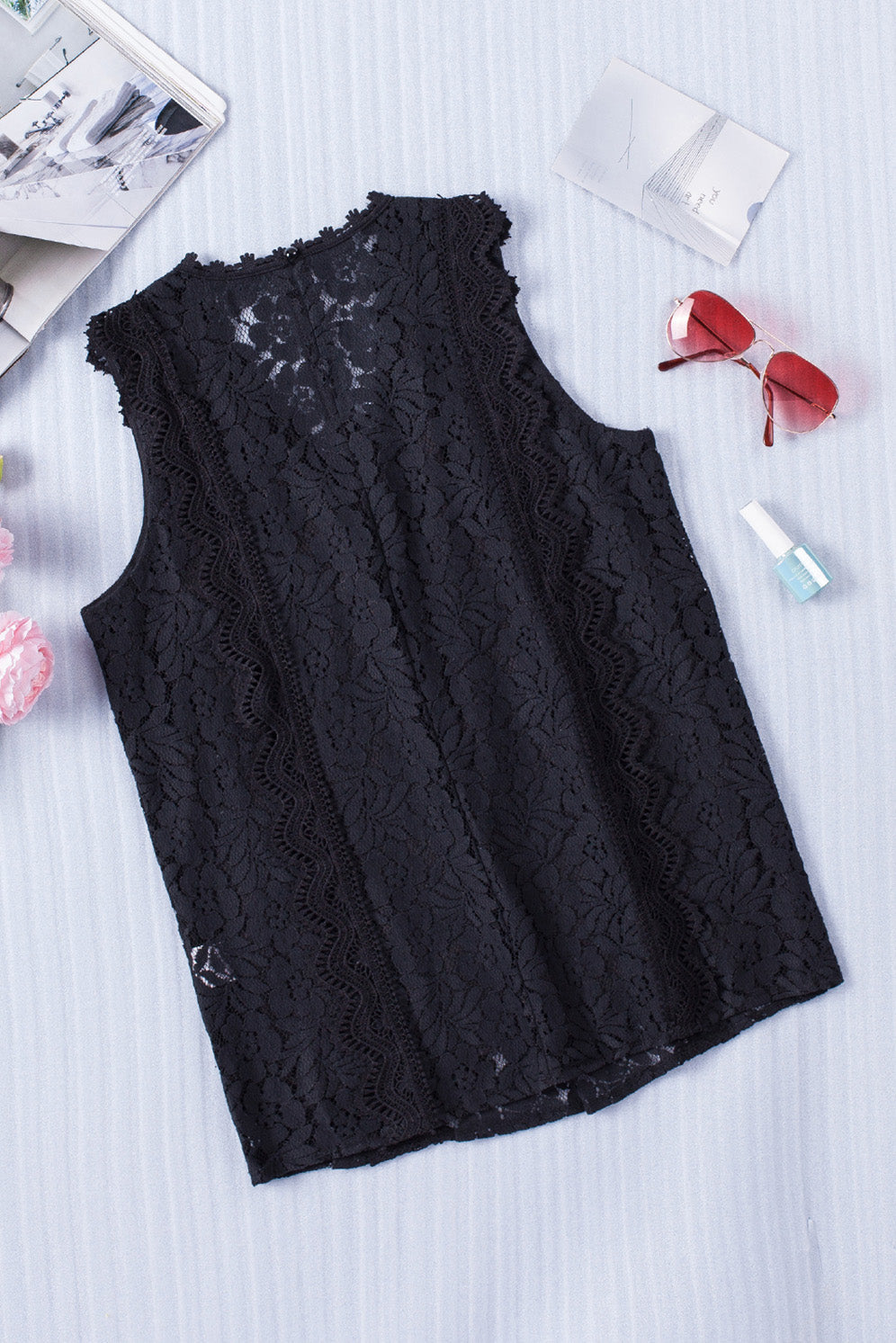 Black Lace V Neck Tank Top