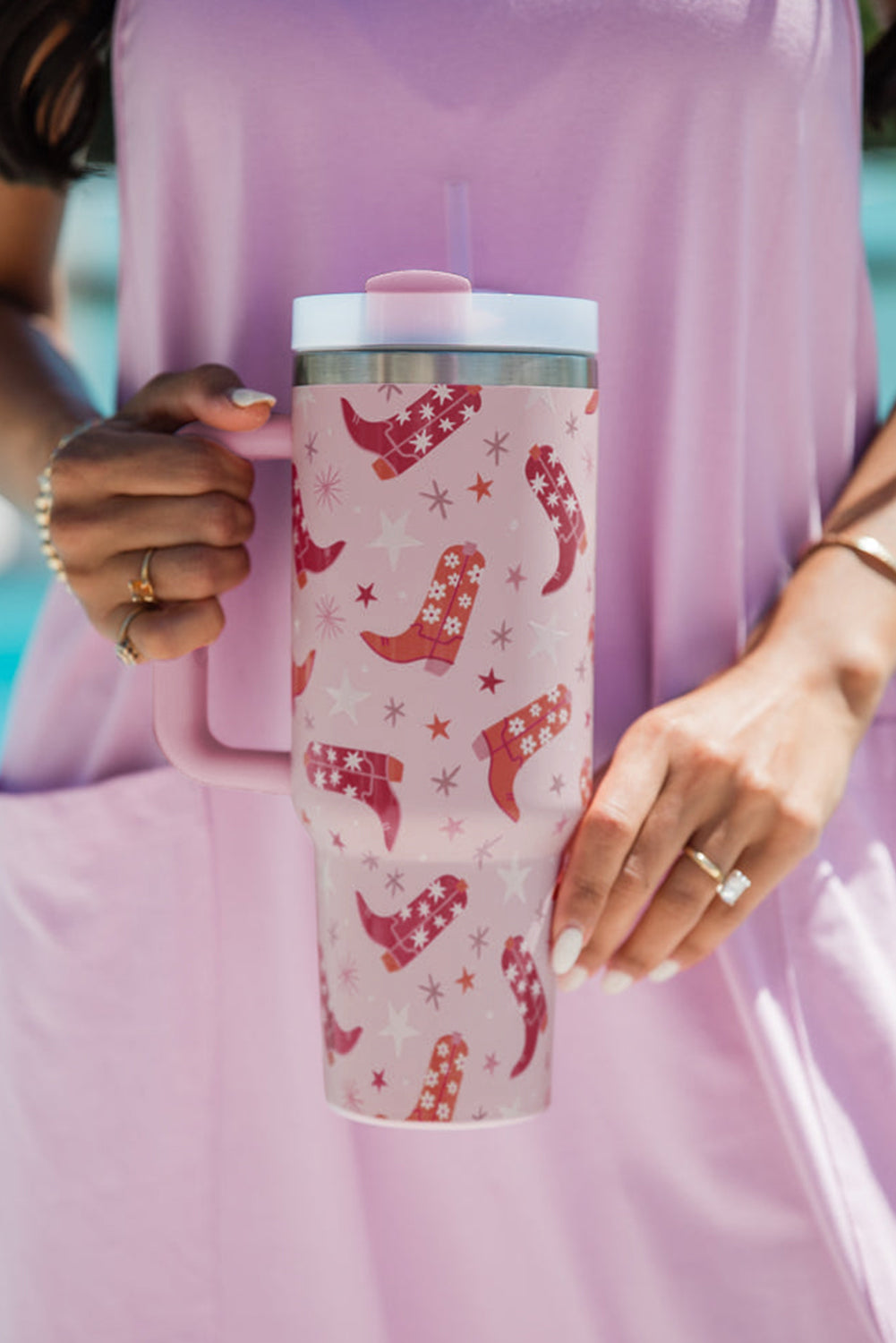 Sachet Pink Western Boot Tumbler with Straw 40oz