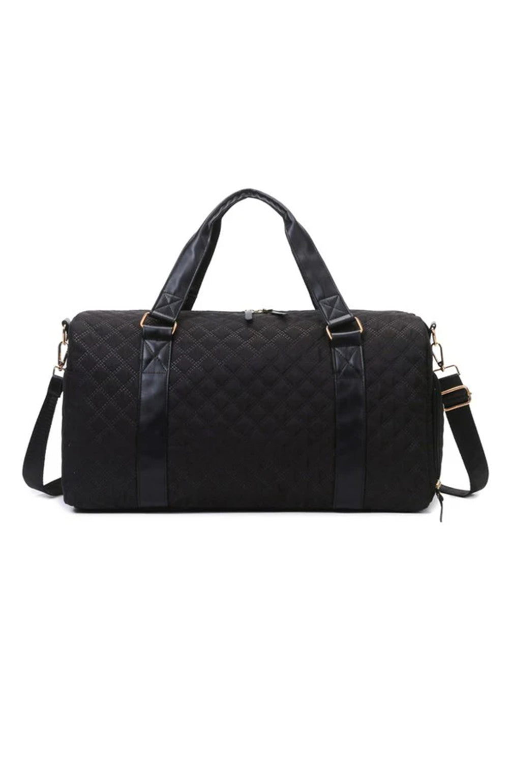 Black Rhombus Textured Waterproof Travel Duffel Bag