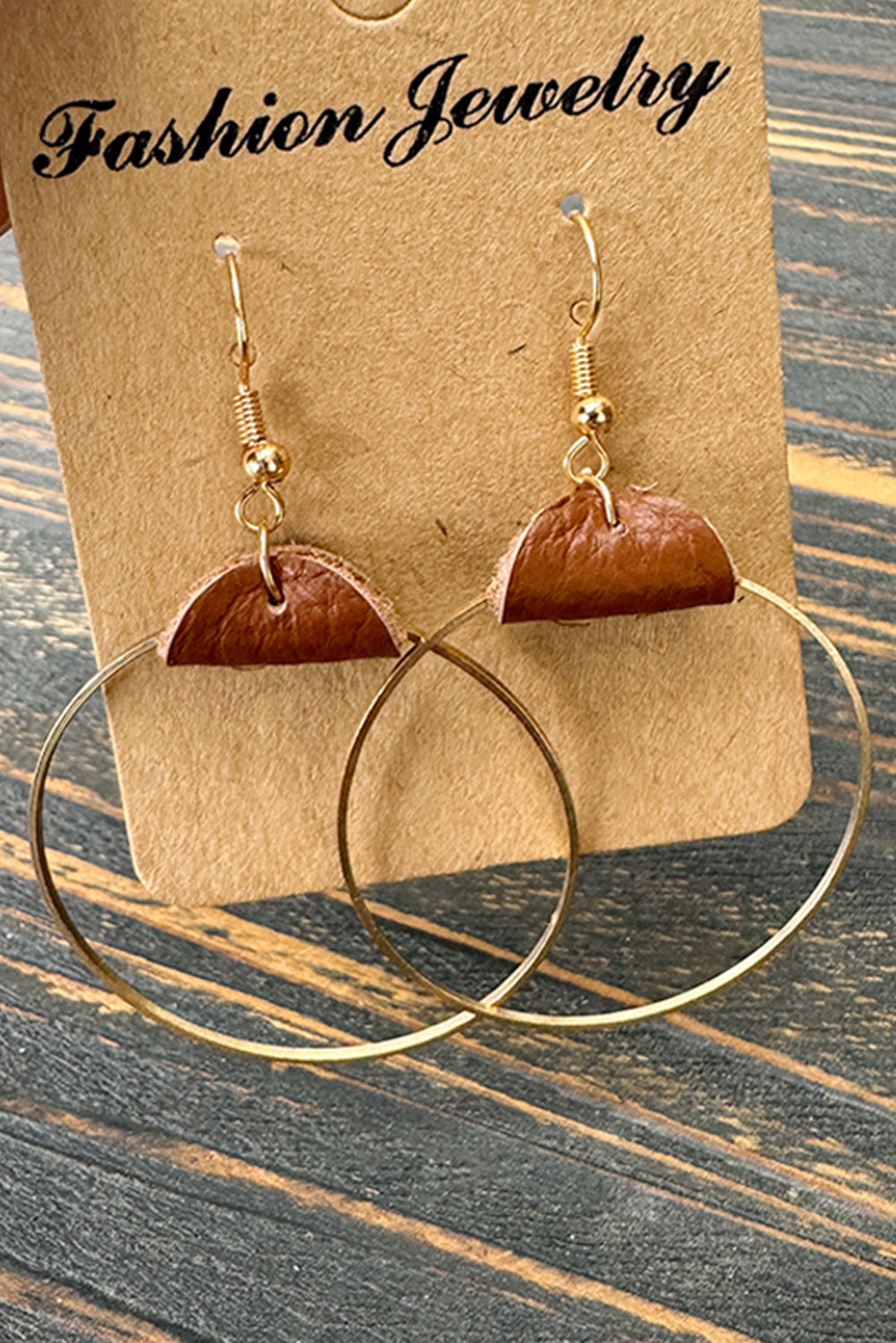 Chestnut PU Leather Hoop Earrings