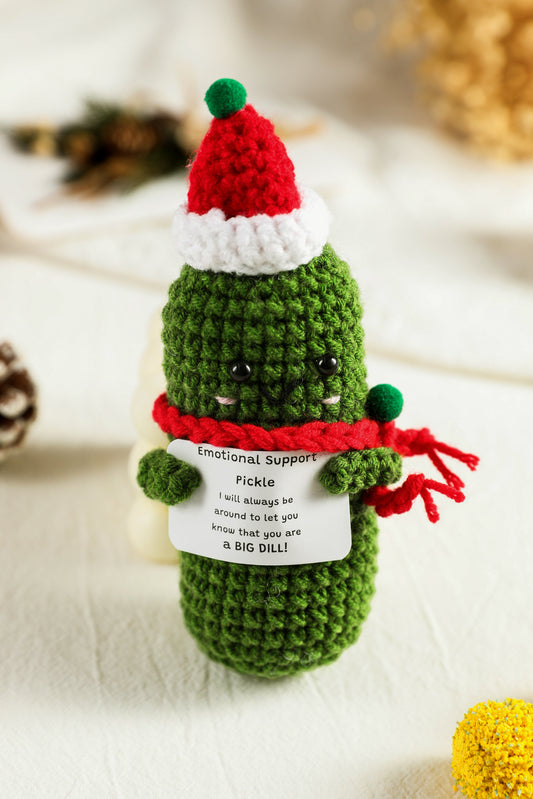 Dark Green Handmade Crochet Christmas Pickle Emotional Support Home Decoration