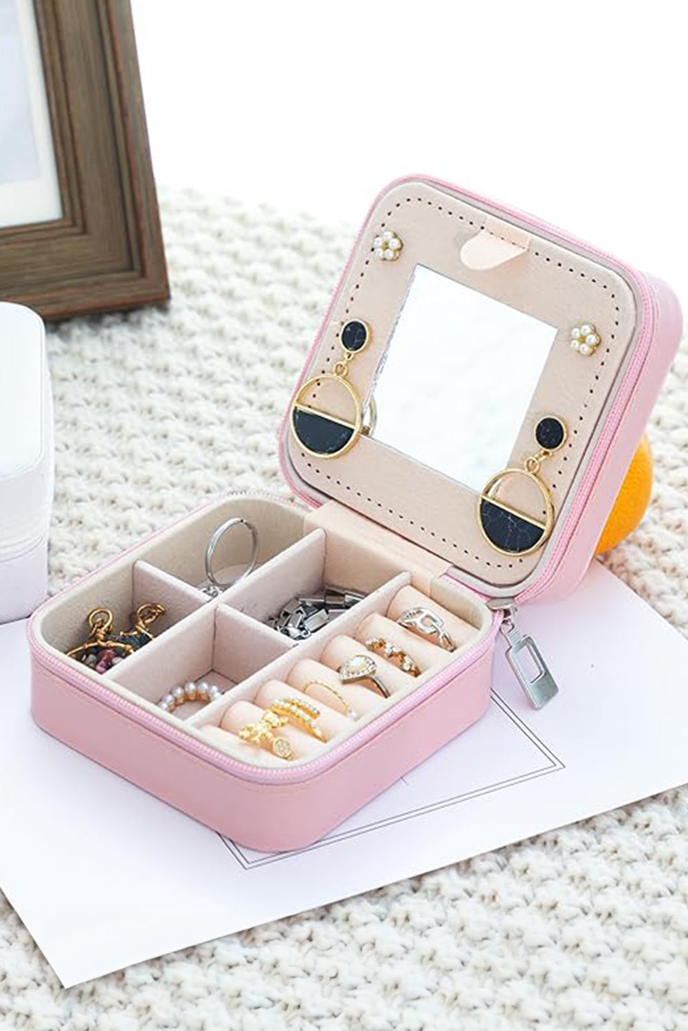 Pink Portable Chenille U Small Jewelry Box