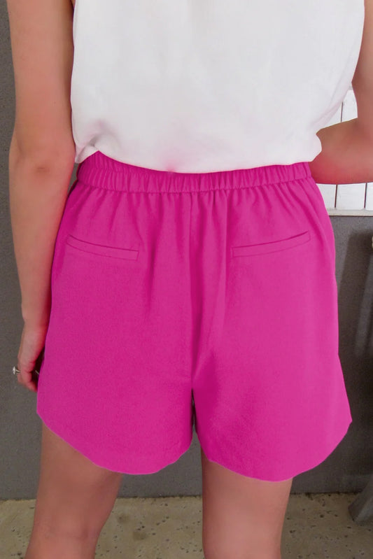 Sachet Pink Half Elastic Waist Casual Pocketed Shorts