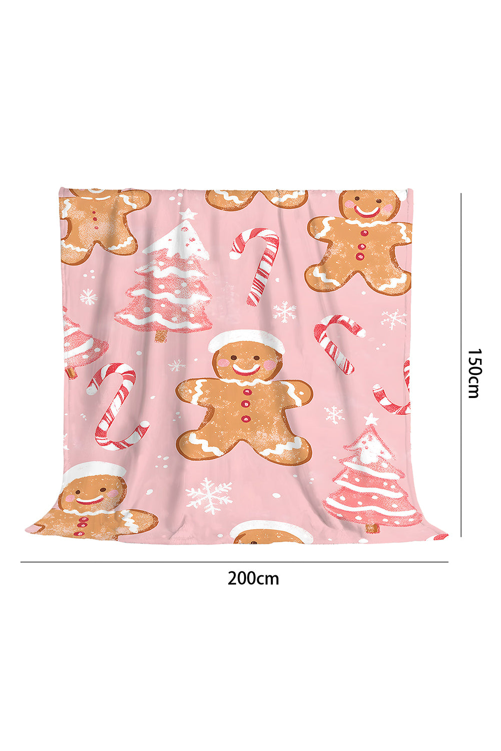 Pink Gingerbread Man Candy Cane Christmas Tree Print Plush Blanket