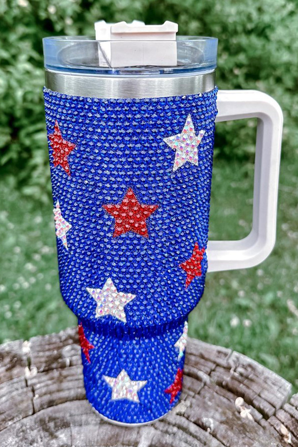 Dark Blue Star Shape Rhinestone Handle Large Vacuum Cup 40oz