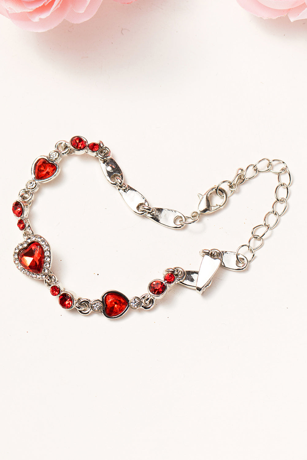 Fiery Red Heart-shape Gem Valentines Fashion Bracelet
