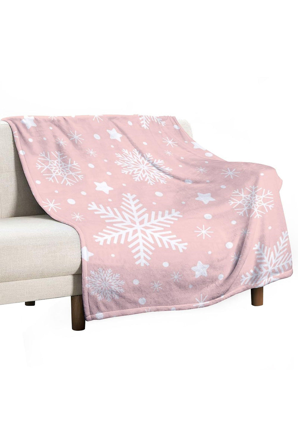 Pink Christmas Snowflake Print Cozy Plush Blanket