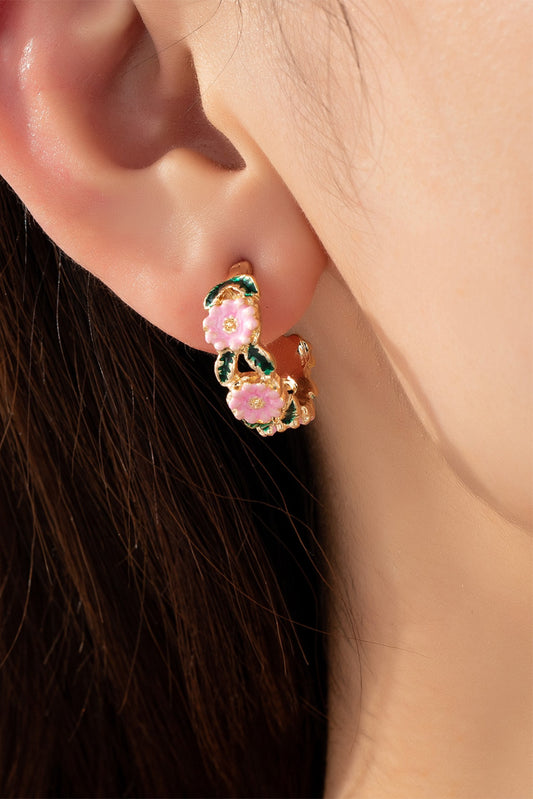 Gold Flower Pattern C-shape Plated Alloy Earrings