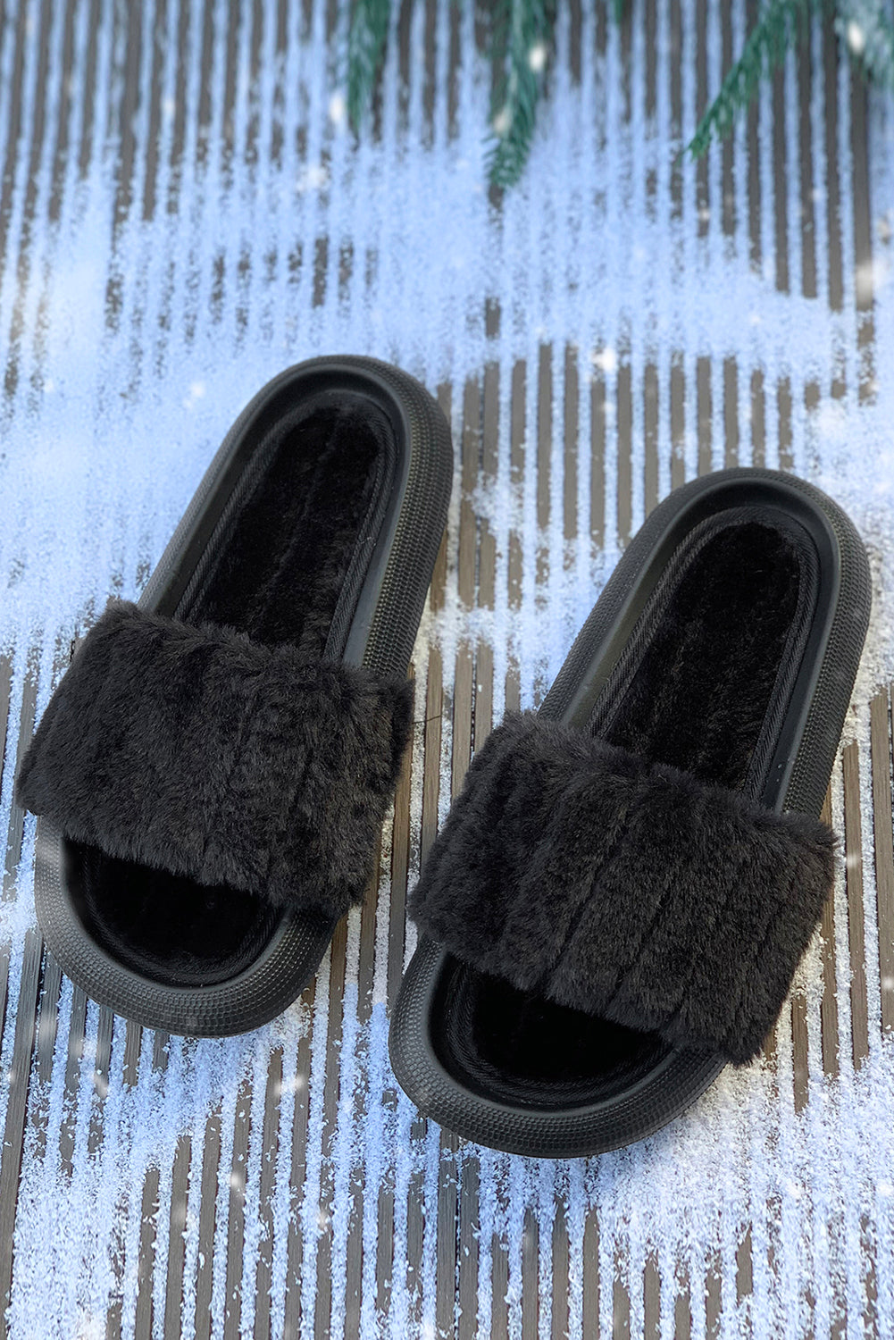 Black Plush Band Comfy Home Slippers