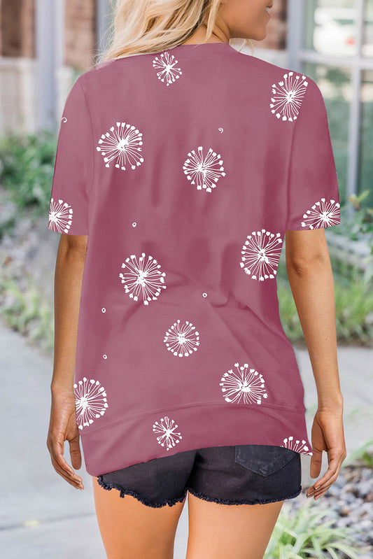 Pink Dandelion Print Crew Neck T-shirt