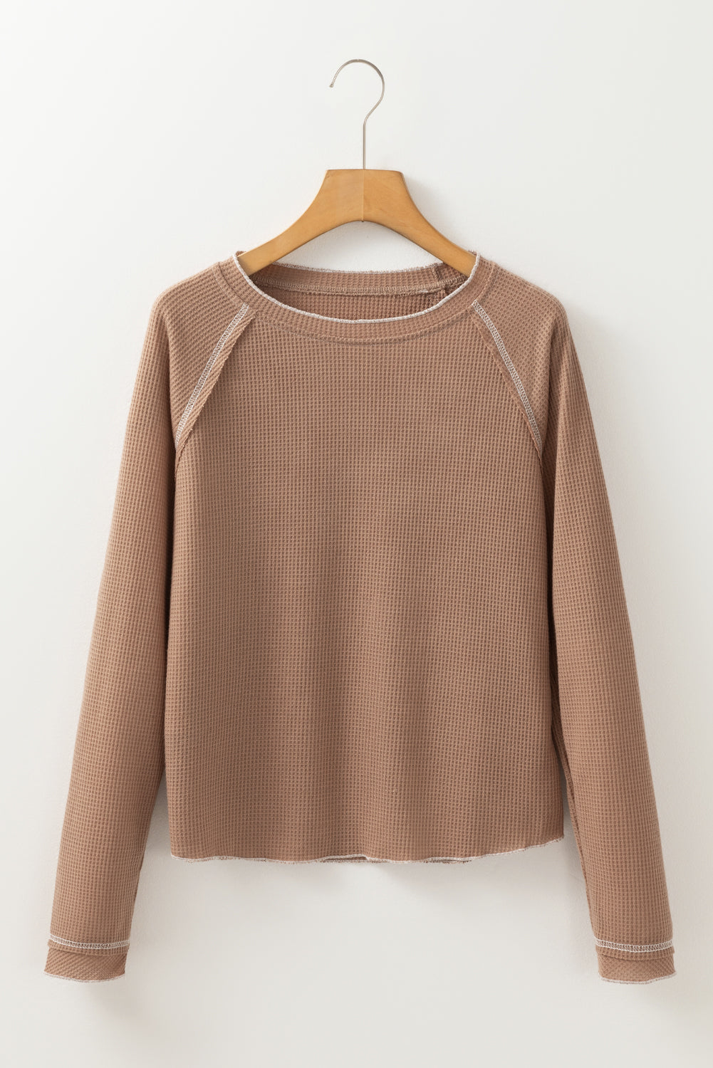 Smoke Gray Textured Round Neck Long Sleeve Top