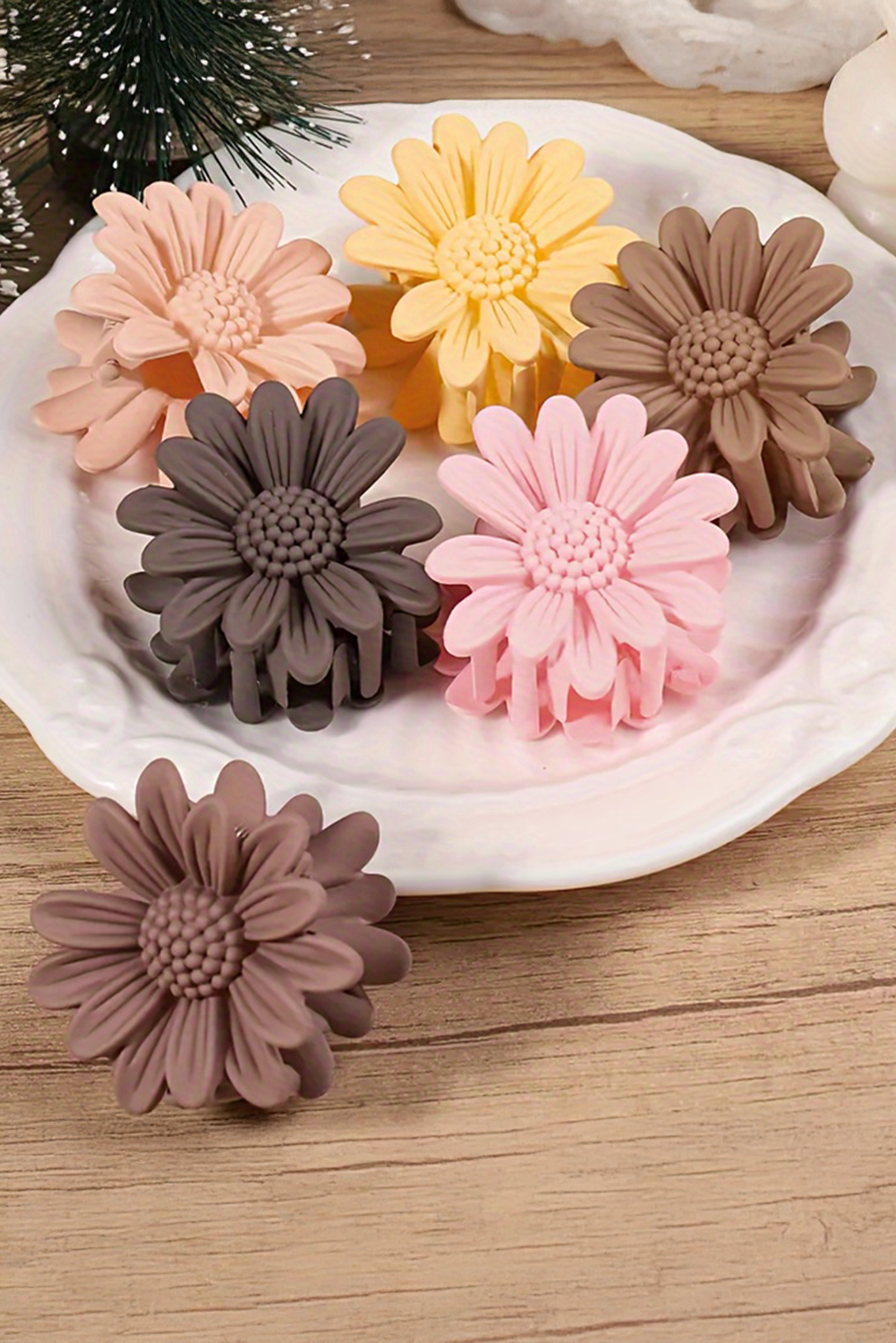 Pink Boho Daisy Flower Frosted Hair Clawclip