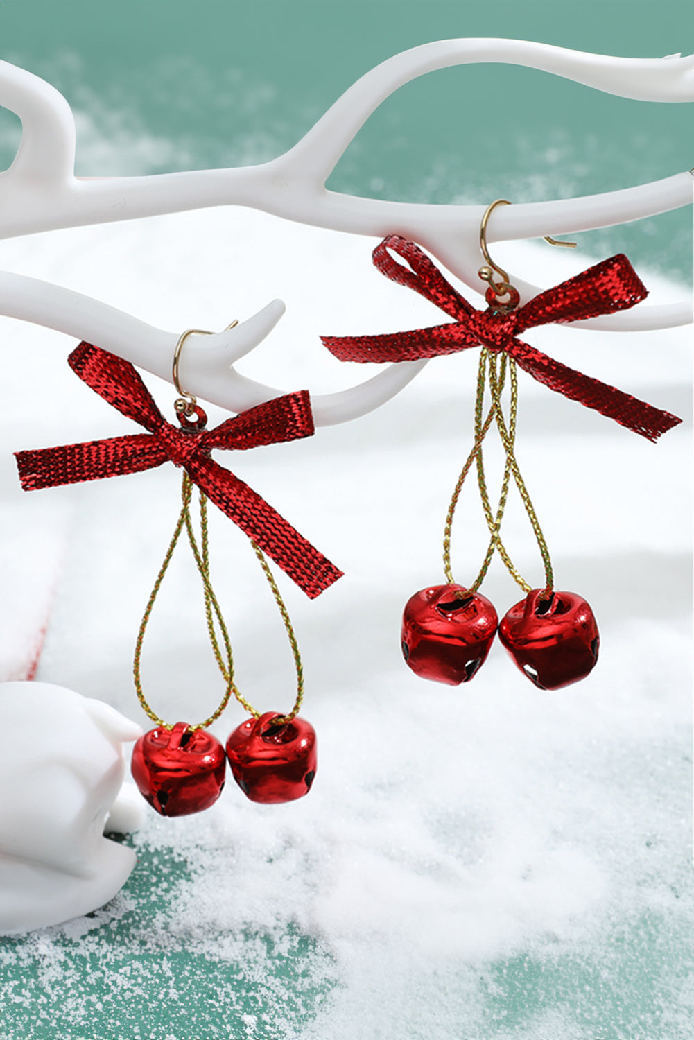 Fiery Red Christmas Style Bow Knot Bells Dangle Earrings