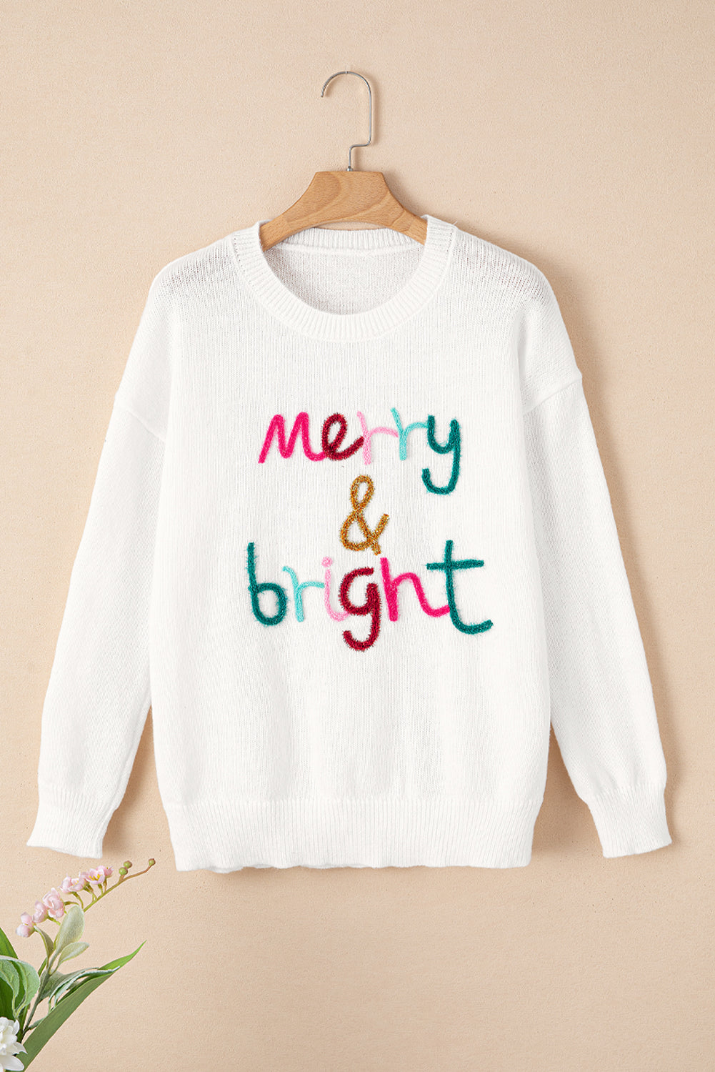 White Merry & Bright Round Neck Casual Sweater