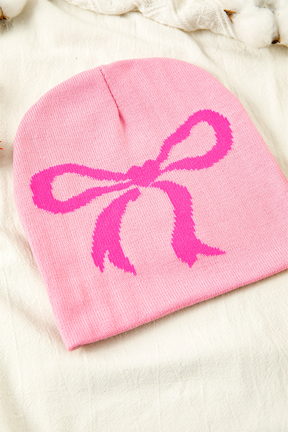 Pink Ribbon Bow Print Soft Knit Beanie