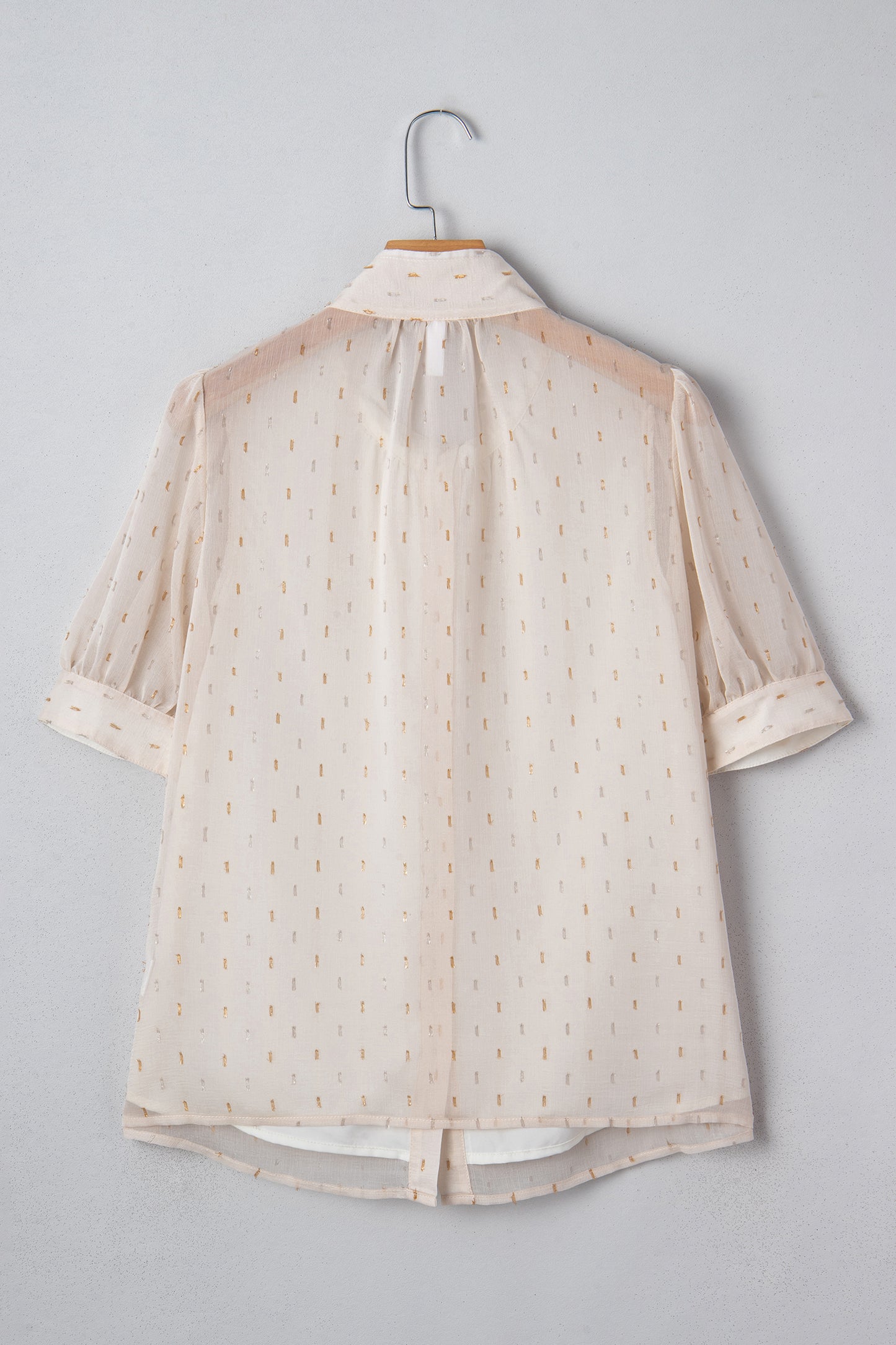 Beige Metallic Jacquard Short Sleeve Shirt