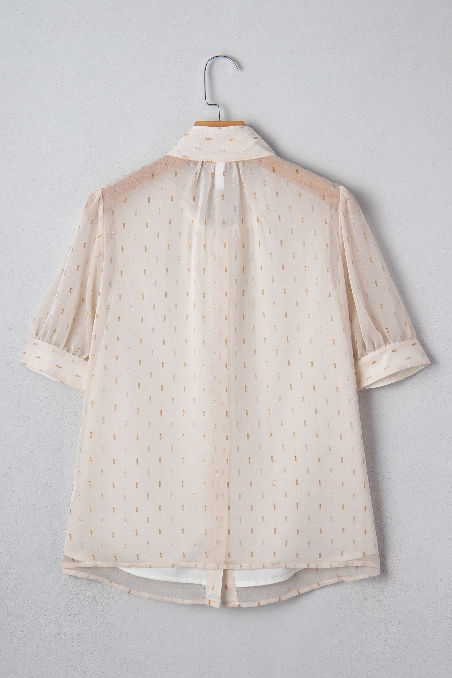 Beige Metallic Jacquard Short Sleeve Shirt