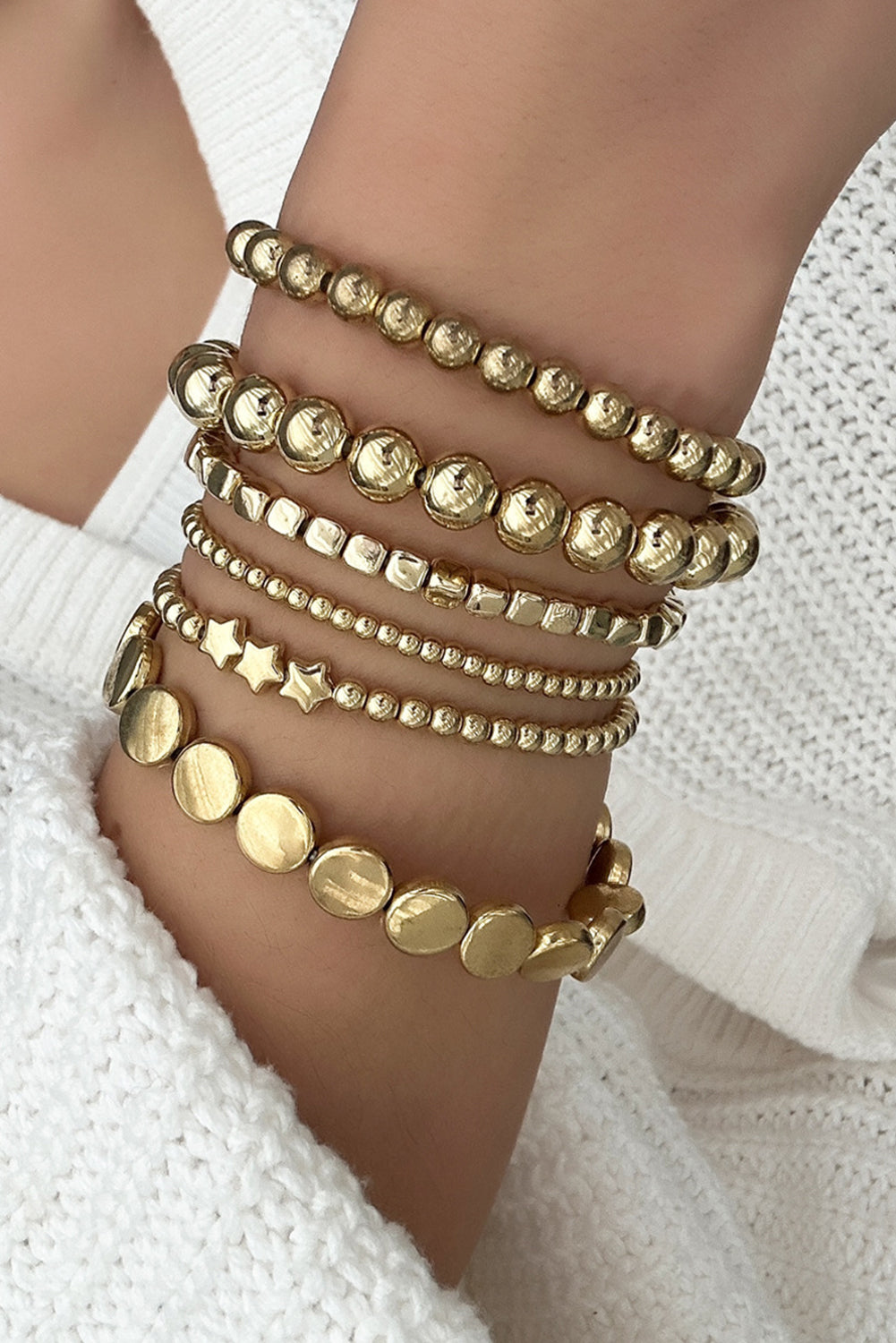 Gold Plated 6pcs Star Round Disk Ball Beading Bracelet Set