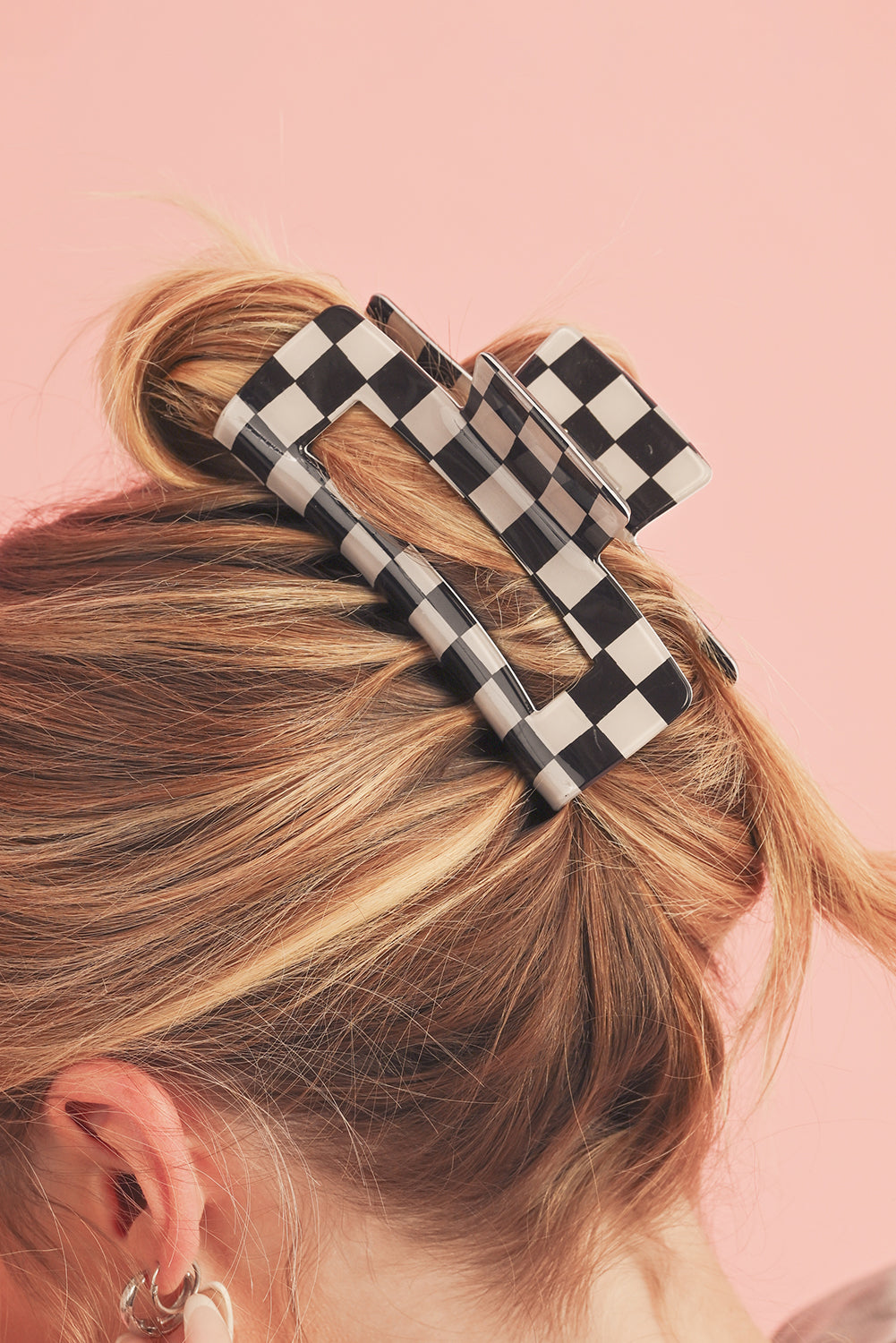 Black Checkered Print Hollow Out Hair Clip
