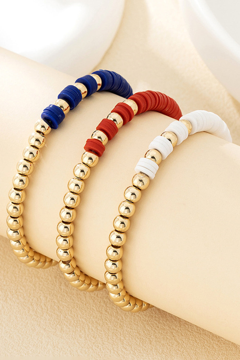 Gold US Flag Theme Beaded Triple Layer Bracelets