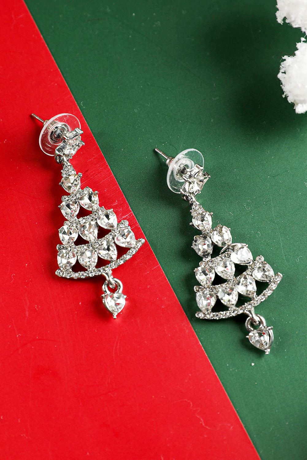 Silvery Diamond Christmas Tree Studded Dangle Earrings