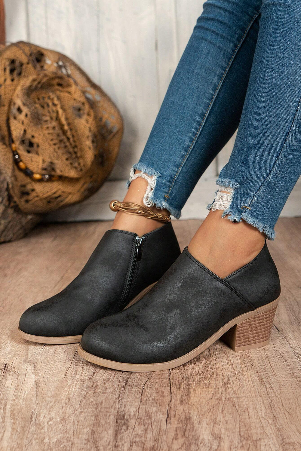 Black Tulip Opening Suede Ankle Boots