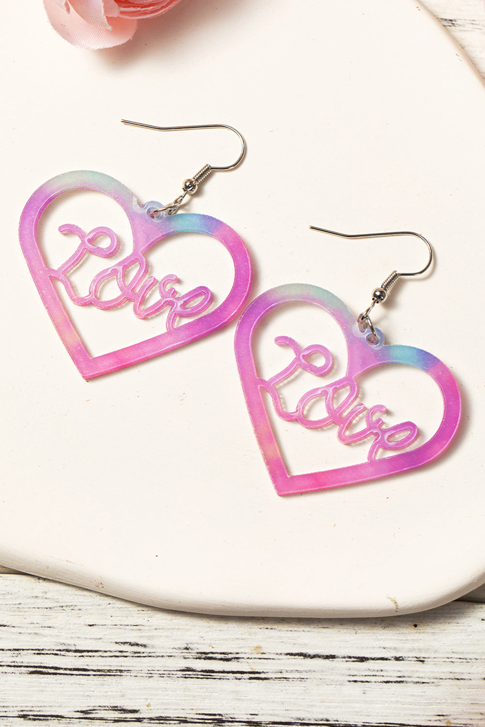 Pink Love Hollowed Heart Valentines Fashion Earrings