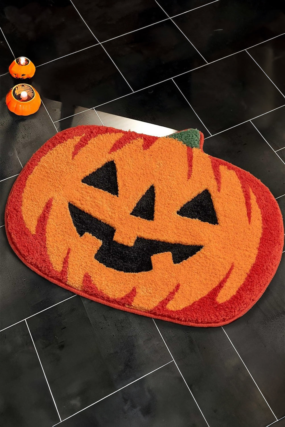 Orange Halloween Pumpkin Absorbent Entryway Bath Rug