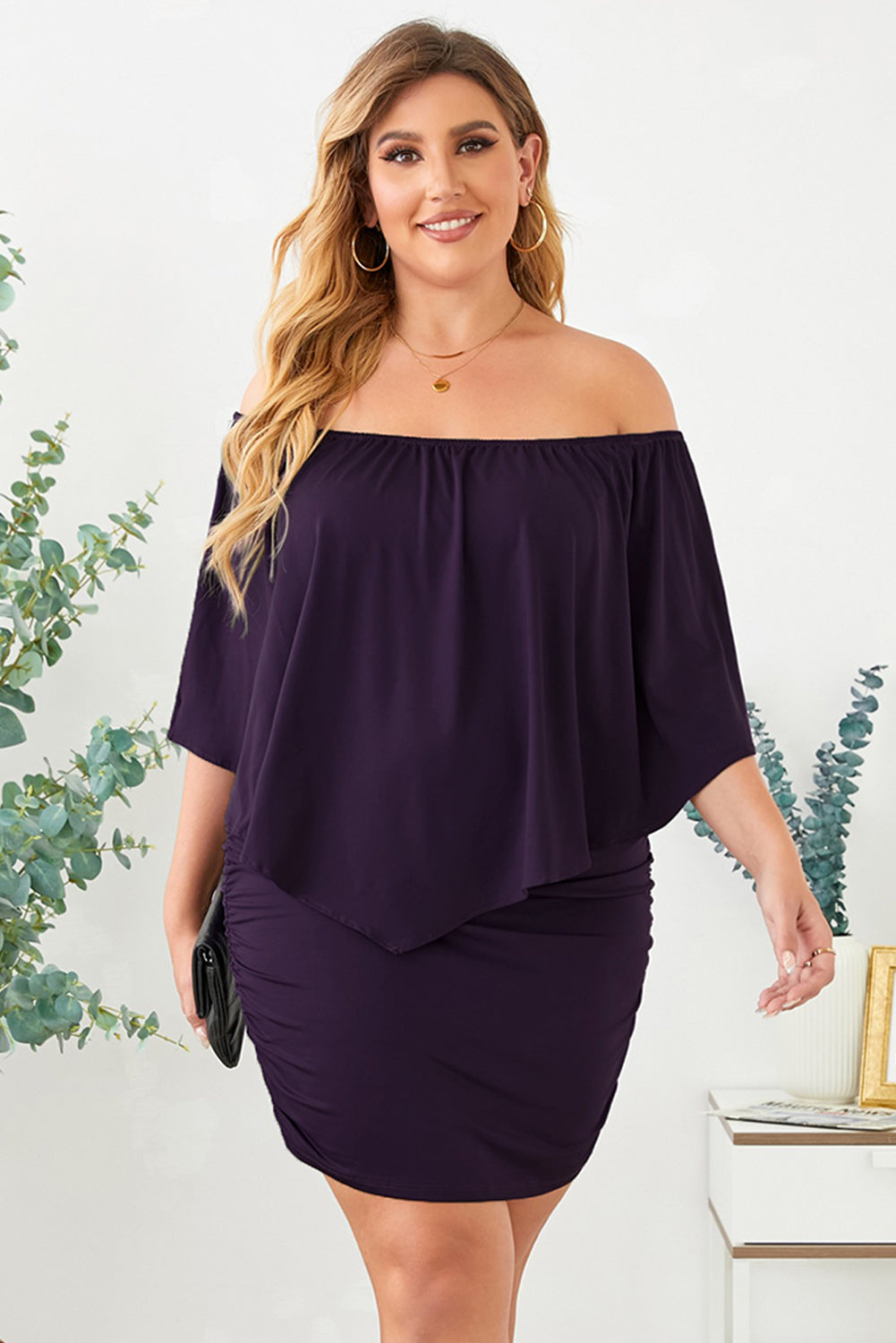 Multiple Dressing Layered Purple Mini Poncho Dress