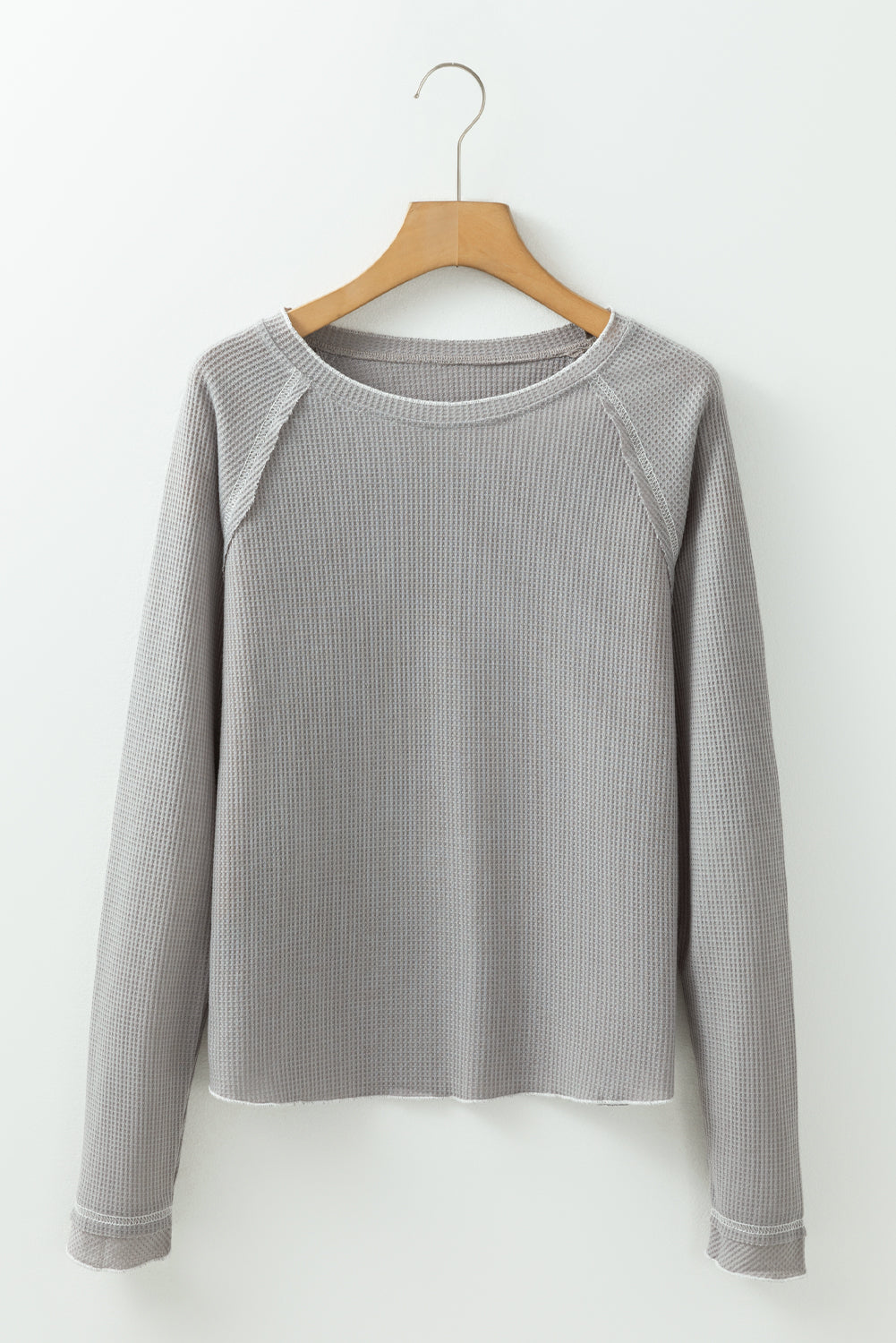 Gray Textured Round Neck Long Sleeve Top