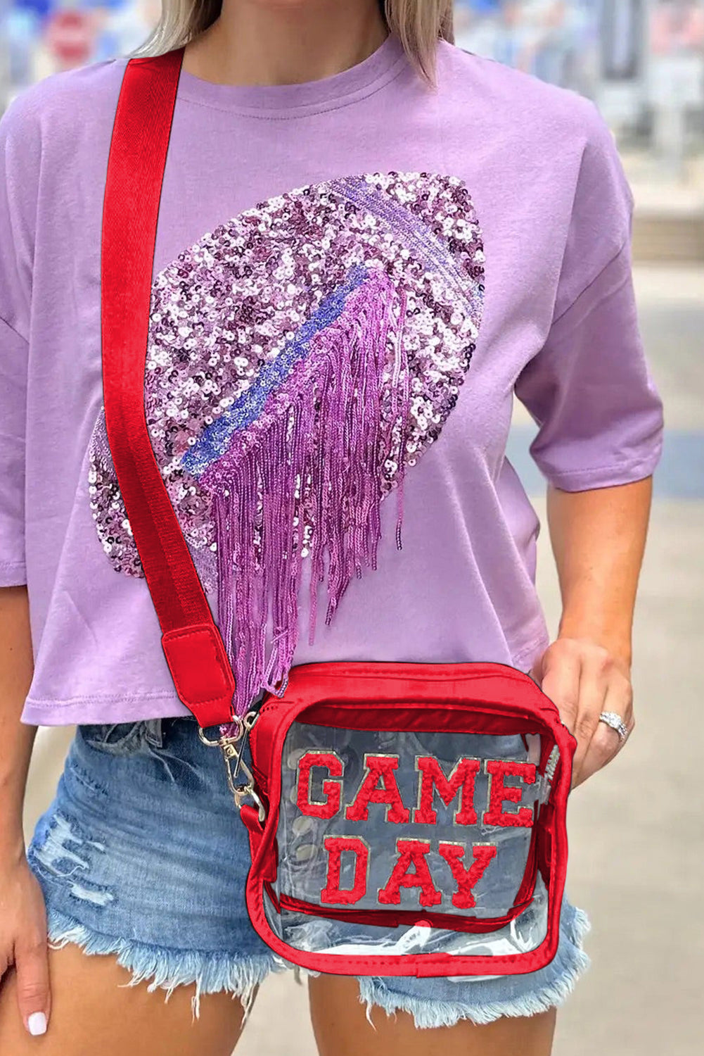 Fiery Red GAME DAY Rugby Football Clear Shoulder Bag