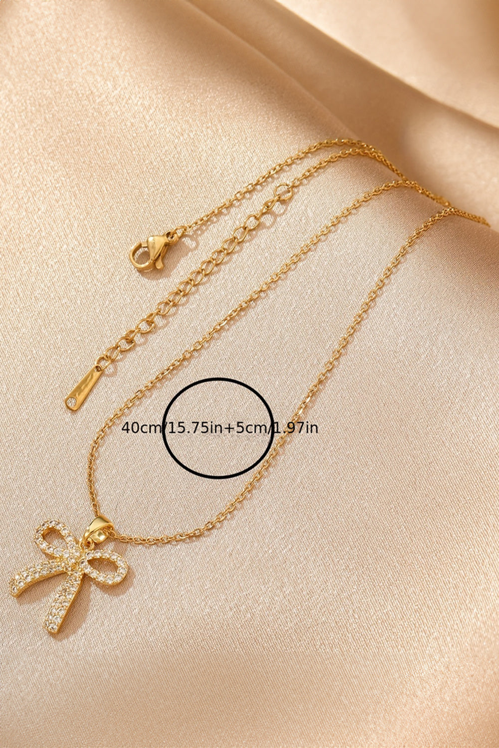 Gold Plated Rhinestone Bowknot Pendant Necklace