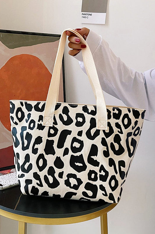 Black Leopard Print Canvas Tote Bag