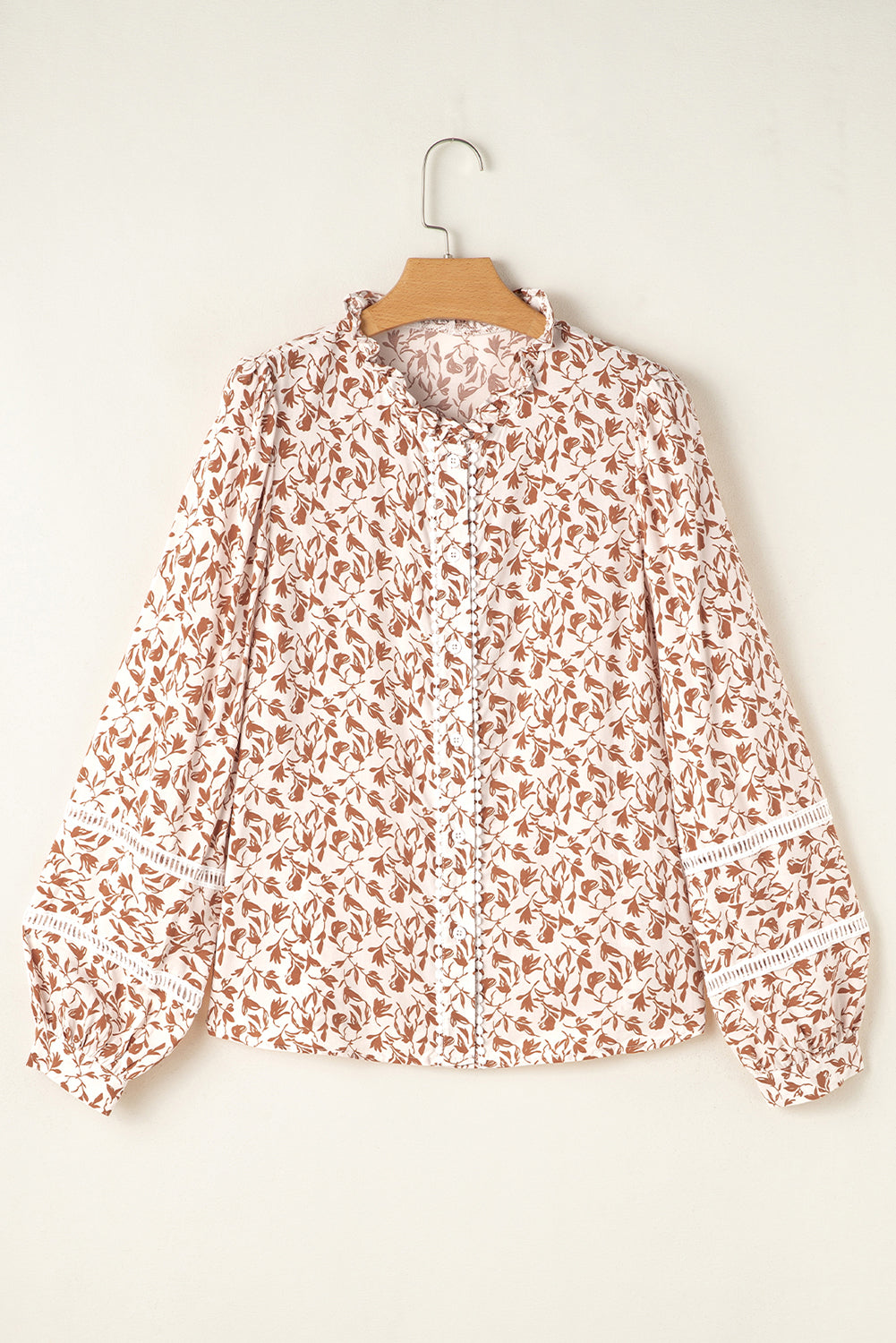 Yellow Printed Lace Detail Floral Puff Sleeve Fall Shirt