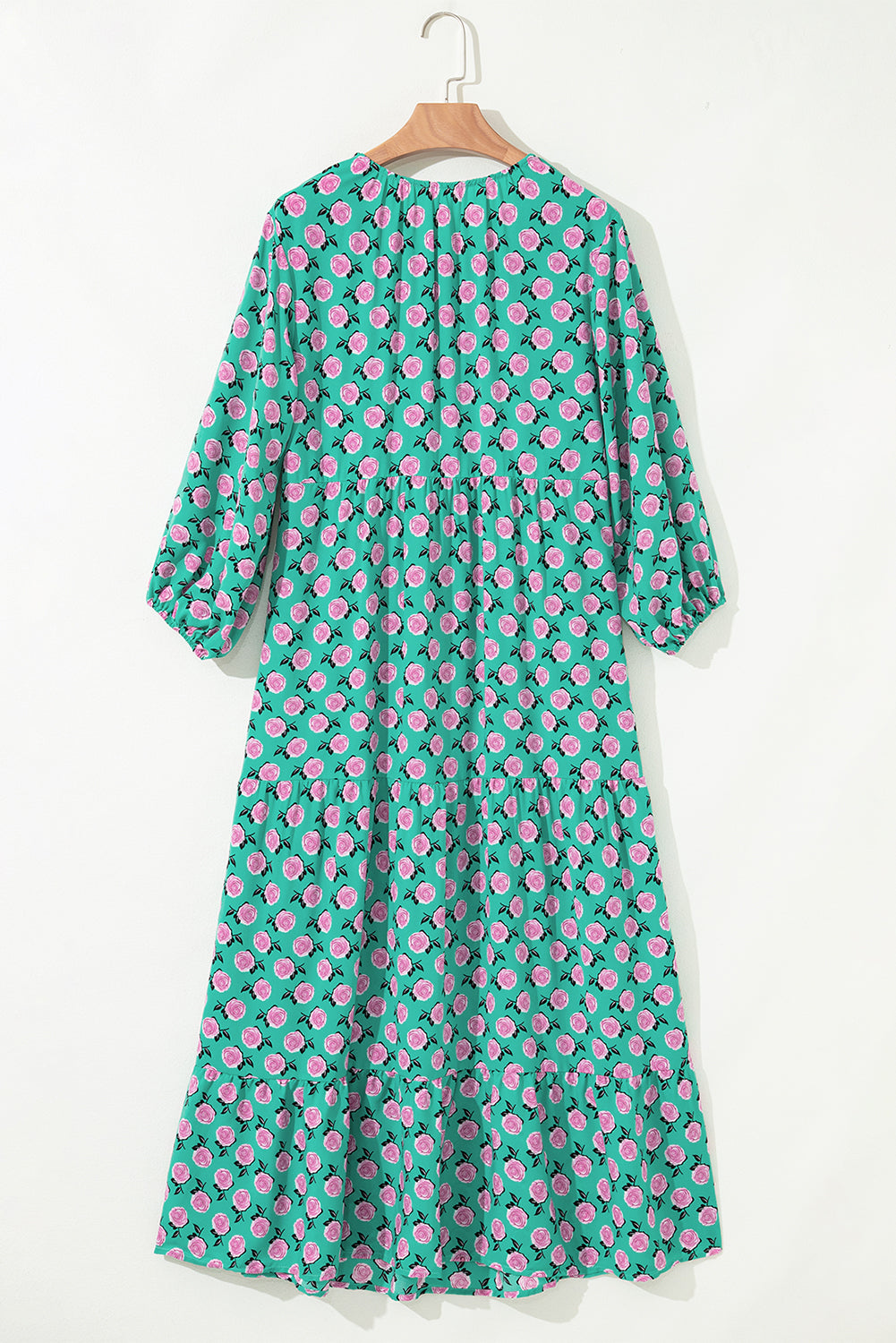 Green Boho Printed Half Sleeve Maxi Dress
