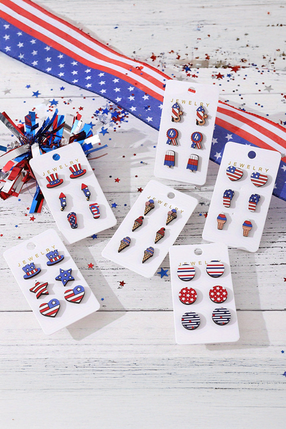 Dark Blue American Flag Hat Star Heart Stud Earrings